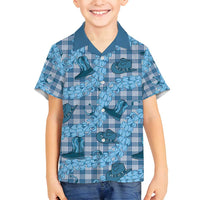 Cyan Palaka Hawaii Cowboy Family Matching Long Sleeve Bodycon Dress and Hawaiian Shirt Puakenikeni Lei Paniolo Papale Seamless Vibes LT14 Son's Shirt Cyan - Polynesian Pride