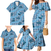 Cyan Palaka Hawaii Cowboy Family Matching Mermaid Dress and Hawaiian Shirt Puakenikeni Lei Paniolo Papale Seamless Vibes LT14 - Polynesian Pride