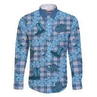 Cyan Palaka Hawaii Cowboy Family Matching Mermaid Dress and Hawaiian Shirt Puakenikeni Lei Paniolo Papale Seamless Vibes LT14 Dad's Shirt - Long Sleeve Cyan - Polynesian Pride