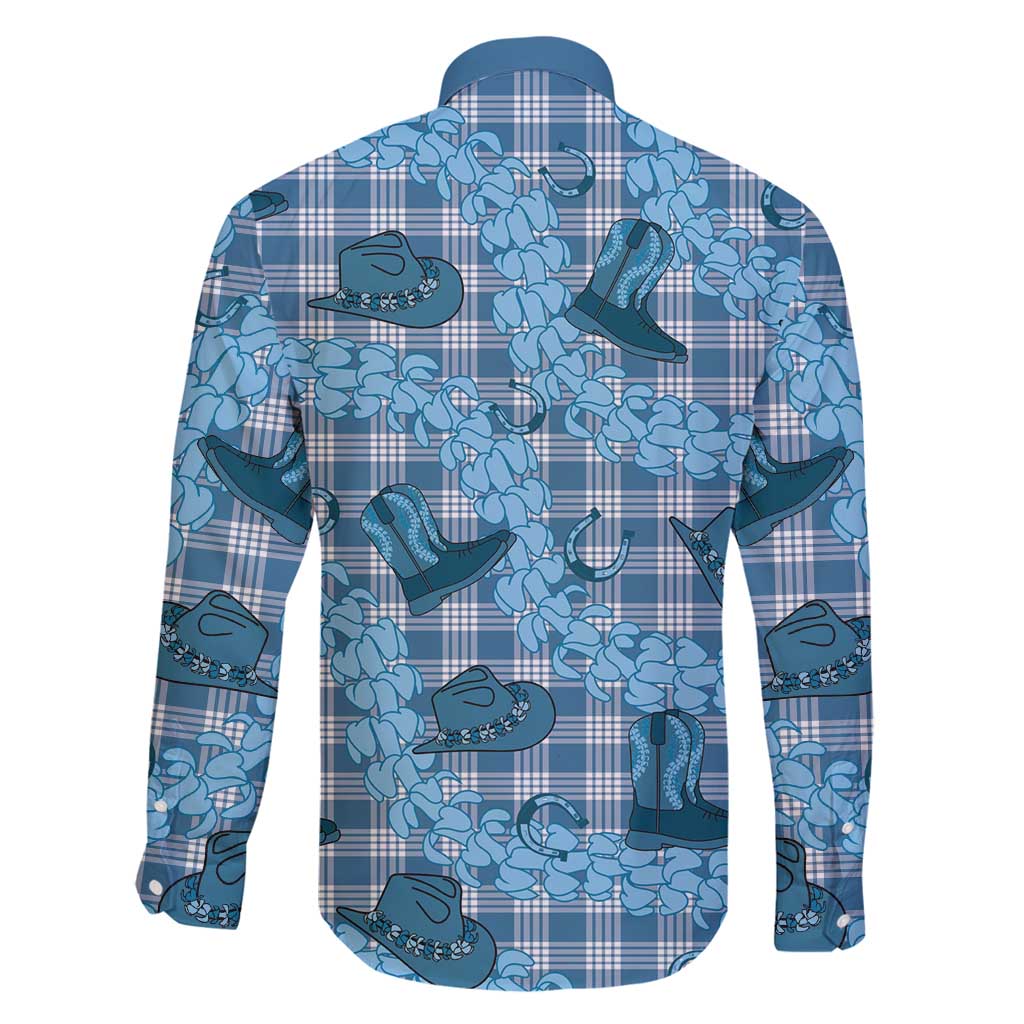 Cyan Palaka Hawaii Cowboy Family Matching Mermaid Dress and Hawaiian Shirt Puakenikeni Lei Paniolo Papale Seamless Vibes LT14 - Polynesian Pride
