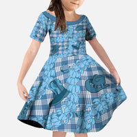 Cyan Palaka Hawaii Cowboy Family Matching Off The Shoulder Long Sleeve Dress and Hawaiian Shirt Puakenikeni Lei Paniolo Papale Seamless Vibes - Polynesian Pride