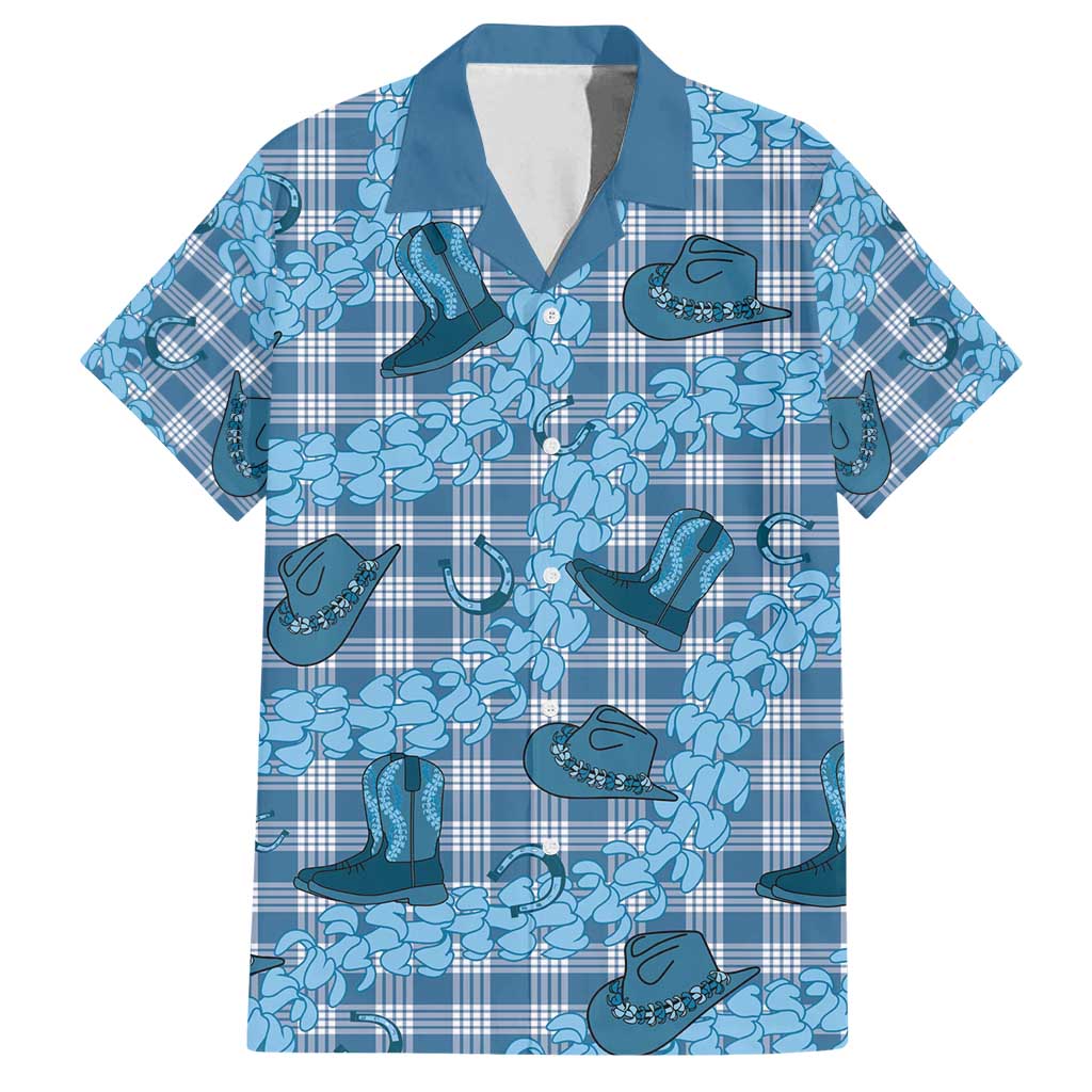 Cyan Palaka Hawaii Cowboy Family Matching Off Shoulder Maxi Dress and Hawaiian Shirt Puakenikeni Lei Paniolo Papale Seamless Vibes - Polynesian Pride