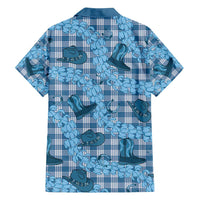 Cyan Palaka Hawaii Cowboy Family Matching Off Shoulder Maxi Dress and Hawaiian Shirt Puakenikeni Lei Paniolo Papale Seamless Vibes - Polynesian Pride