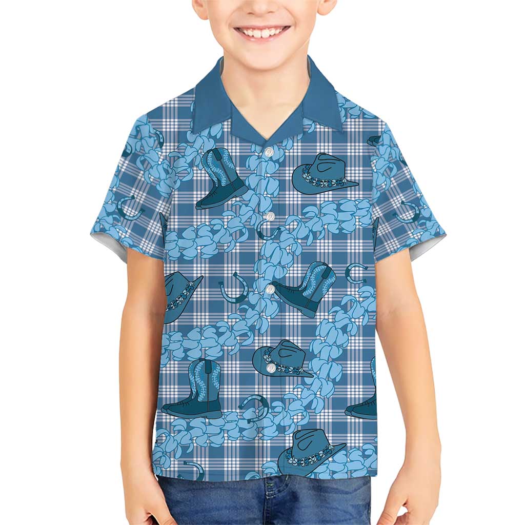 Cyan Palaka Hawaii Cowboy Family Matching Short Sleeve Bodycon Dress and Hawaiian Shirt Puakenikeni Lei Paniolo Papale Seamless Vibes LT14 Son's Shirt Cyan - Polynesian Pride