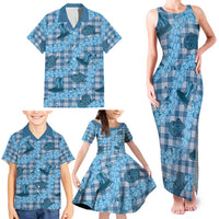 Cyan Palaka Hawaii Cowboy Family Matching Tank Maxi Dress and Hawaiian Shirt Puakenikeni Lei Paniolo Papale Seamless Vibes - Polynesian Pride
