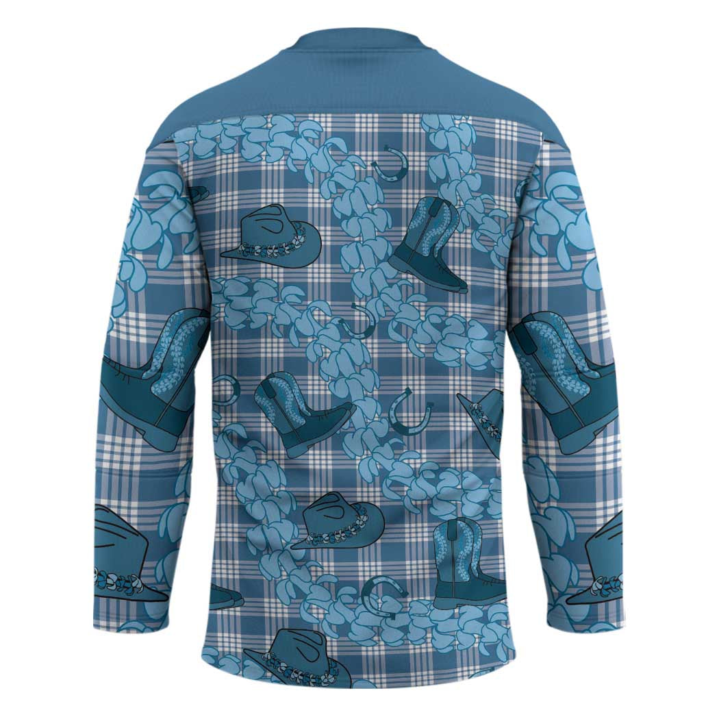 Cyan Palaka Hawaii Cowboy Hockey Jersey Puakenikeni Lei Paniolo Papale Seamless Vibes - Polynesian Pride