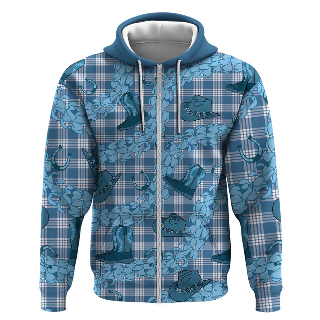 Cyan Palaka Hawaii Cowboy Hoodie Puakenikeni Lei Paniolo Papale Seamless Vibes - Polynesian Pride