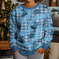 Cyan Palaka Hawaii Cowboy Kid Ugly Christmas Sweater Puakenikeni Lei Paniolo Papale Seamless Vibes LT14 - Polynesian Pride
