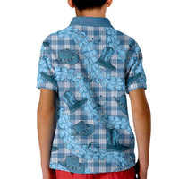Cyan Palaka Hawaii Cowboy Kid Polo Shirt Puakenikeni Lei Paniolo Papale Seamless Vibes - Polynesian Pride