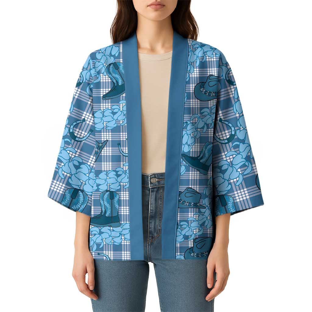 Cyan Palaka Hawaii Cowboy Kimono Puakenikeni Lei Paniolo Papale Seamless Vibes - Polynesian Pride