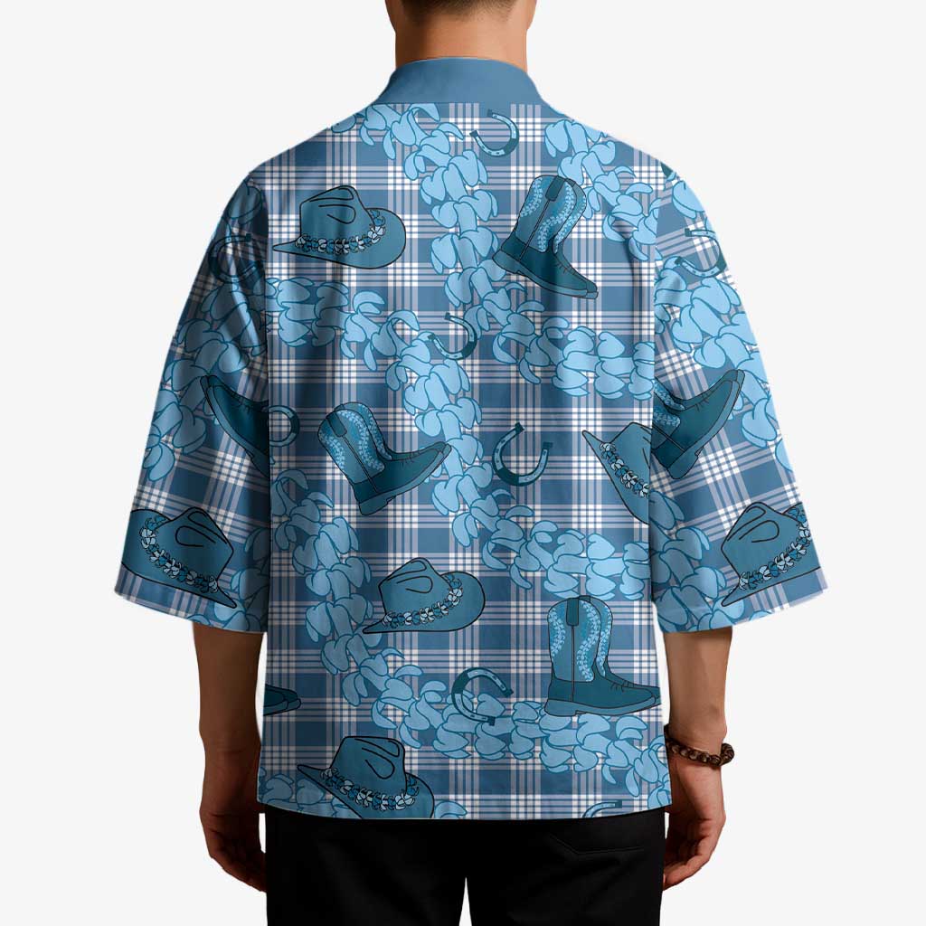 Cyan Palaka Hawaii Cowboy Kimono Puakenikeni Lei Paniolo Papale Seamless Vibes - Polynesian Pride