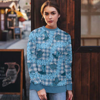 Cyan Palaka Hawaii Cowboy Ugly Christmas Sweater Puakenikeni Lei Paniolo Papale Seamless Vibes - Polynesian Pride