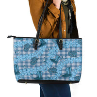 Cyan Palaka Hawaii Cowboy Leather Tote Bag Puakenikeni Lei Paniolo Papale Seamless Vibes - Polynesian Pride
