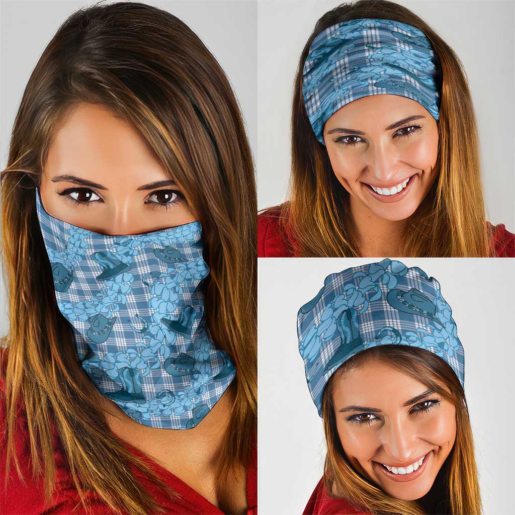 Cyan Palaka Hawaii Cowboy Neck Gaiter Puakenikeni Lei Paniolo Papale Seamless Vibes - Polynesian Pride
