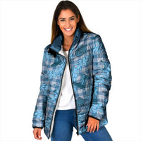 Cyan Palaka Hawaii Cowboy Padded Jacket Puakenikeni Lei Paniolo Papale Seamless Vibes - Polynesian Pride