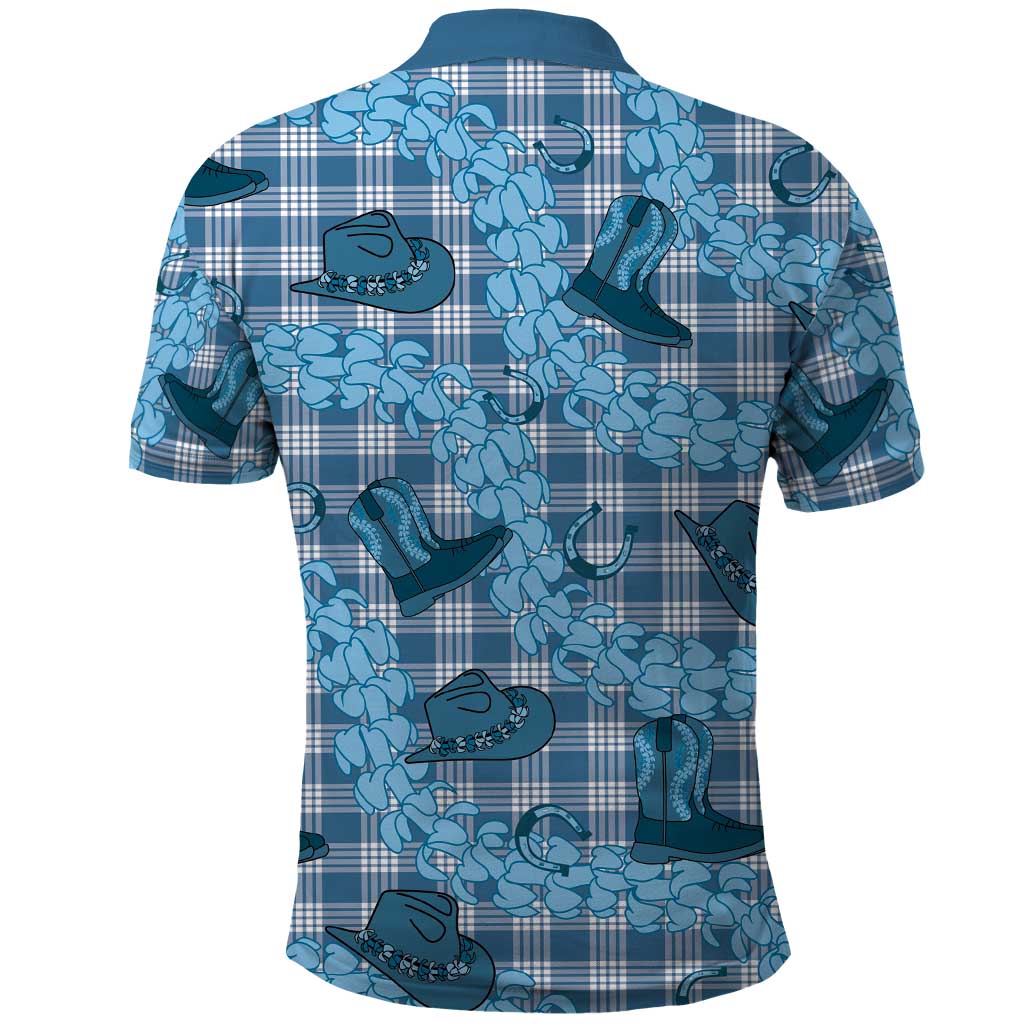 Cyan Palaka Hawaii Cowboy Polo Shirt Puakenikeni Lei Paniolo Papale Seamless Vibes - Polynesian Pride