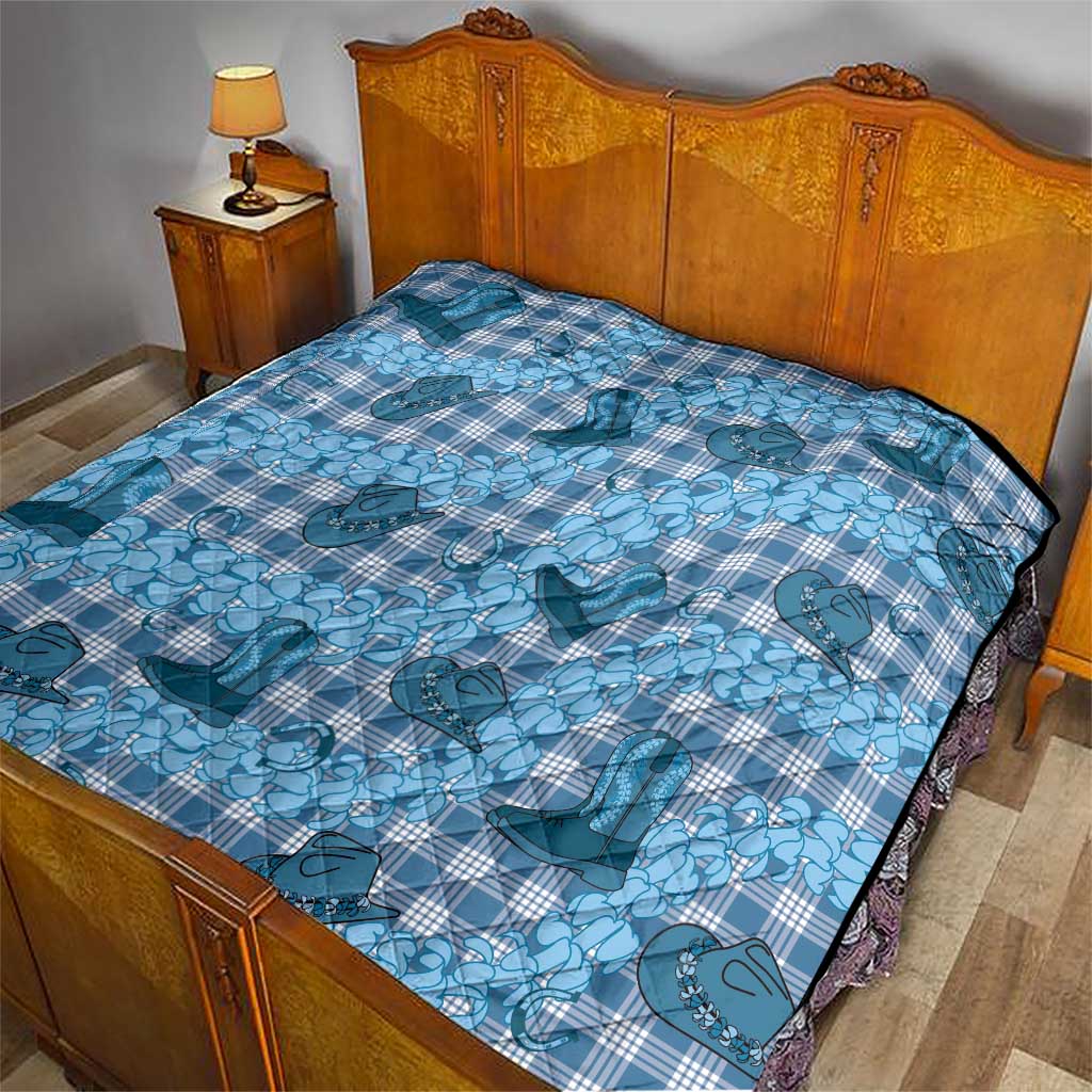 Cyan Palaka Hawaii Cowboy Quilt Puakenikeni Lei Paniolo Papale Seamless Vibes - Polynesian Pride