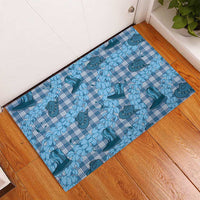 Cyan Palaka Hawaii Cowboy Rubber Doormat Puakenikeni Lei Paniolo Papale Seamless Vibes - Polynesian Pride