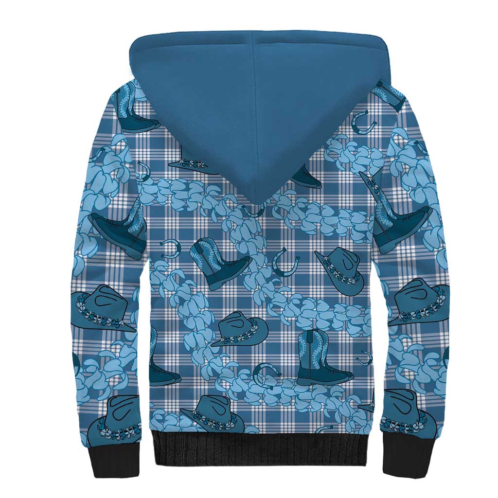 Cyan Palaka Hawaii Cowboy Sherpa Hoodie Puakenikeni Lei Paniolo Papale Seamless Vibes - Polynesian Pride