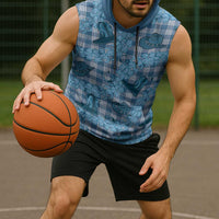 Cyan Palaka Hawaii Cowboy Sleeveless Hoodie Puakenikeni Lei Paniolo Papale Seamless Vibes - Polynesian Pride