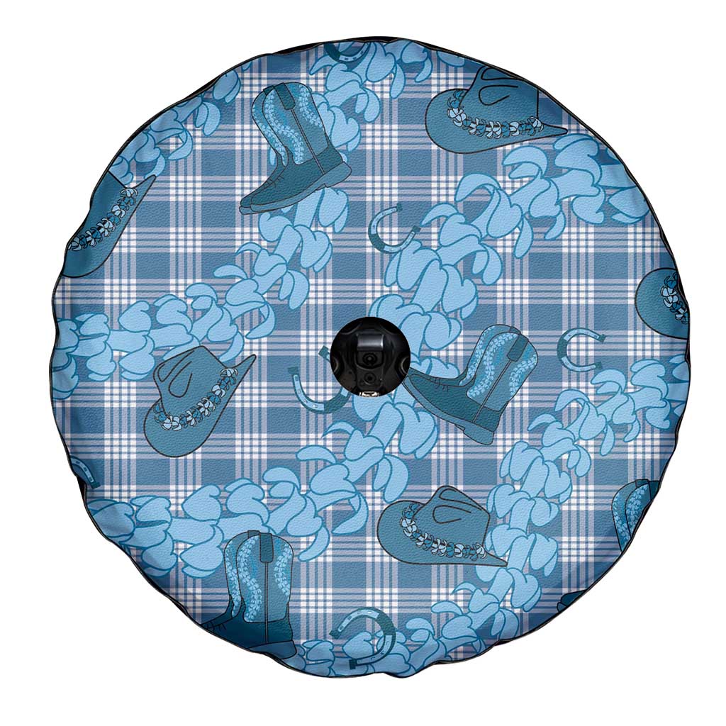 Cyan Palaka Hawaii Cowboy Spare Tire Cover Puakenikeni Lei Paniolo Papale Seamless Vibes - Polynesian Pride