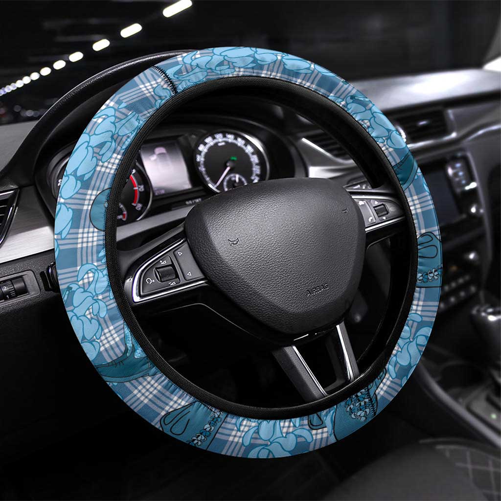 Cyan Palaka Hawaii Cowboy Steering Wheel Cover Puakenikeni Lei Paniolo Papale Seamless Vibes - Polynesian Pride