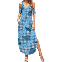 Cyan Palaka Hawaii Cowboy Summer Maxi Dress Puakenikeni Lei Paniolo Papale Seamless Vibes - Polynesian Pride