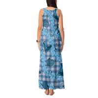 Cyan Palaka Hawaii Cowboy Tank Maxi Dress Puakenikeni Lei Paniolo Papale Seamless Vibes - Polynesian Pride