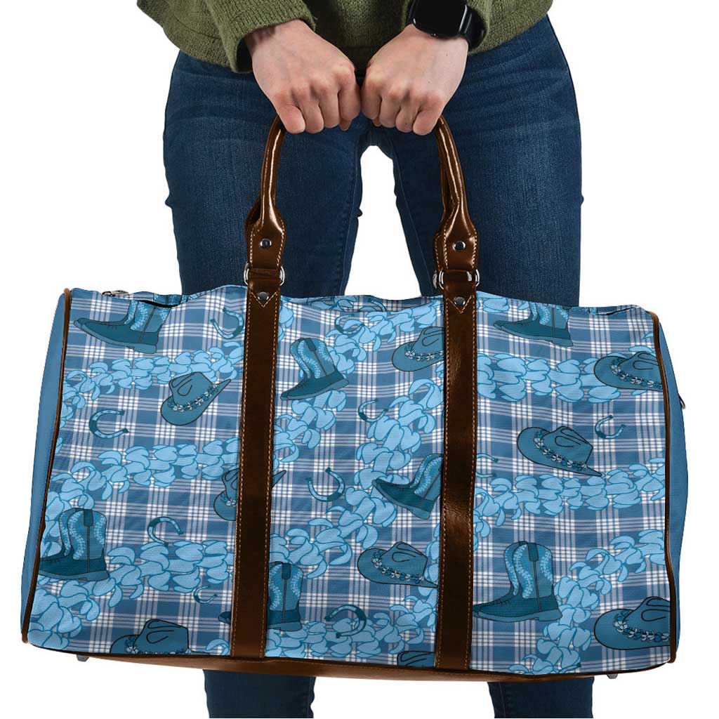 Cyan Palaka Hawaii Cowboy Travel Bag Puakenikeni Lei Paniolo Papale Seamless Vibes - Polynesian Pride