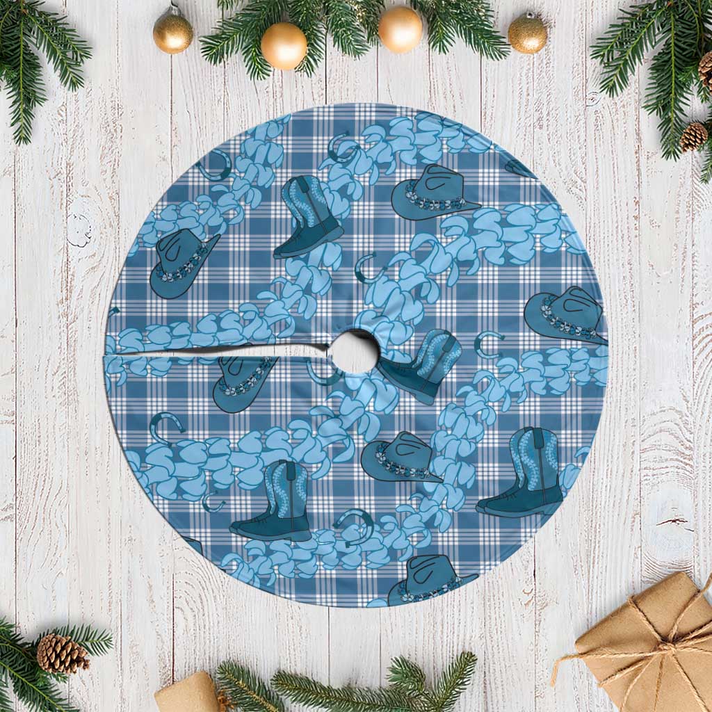 Cyan Palaka Hawaii Cowboy Tree Skirt Puakenikeni Lei Paniolo Papale Seamless Vibes - Polynesian Pride