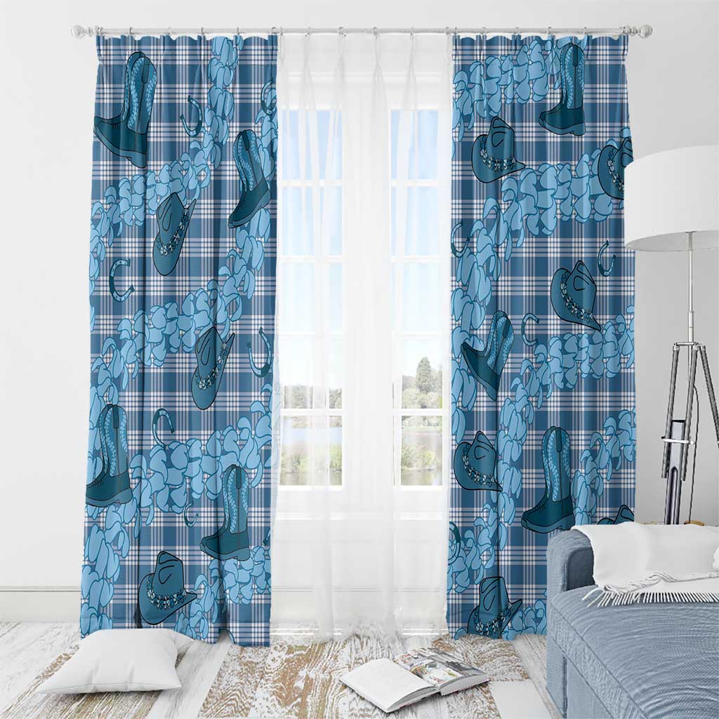 Cyan Palaka Hawaii Cowboy Window Curtain Puakenikeni Lei Paniolo Papale Seamless Vibes - Polynesian Pride