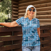 Cyan Palaka Hawaii Cowboy Women Polo Shirt Puakenikeni Lei Paniolo Papale Seamless Vibes - Polynesian Pride