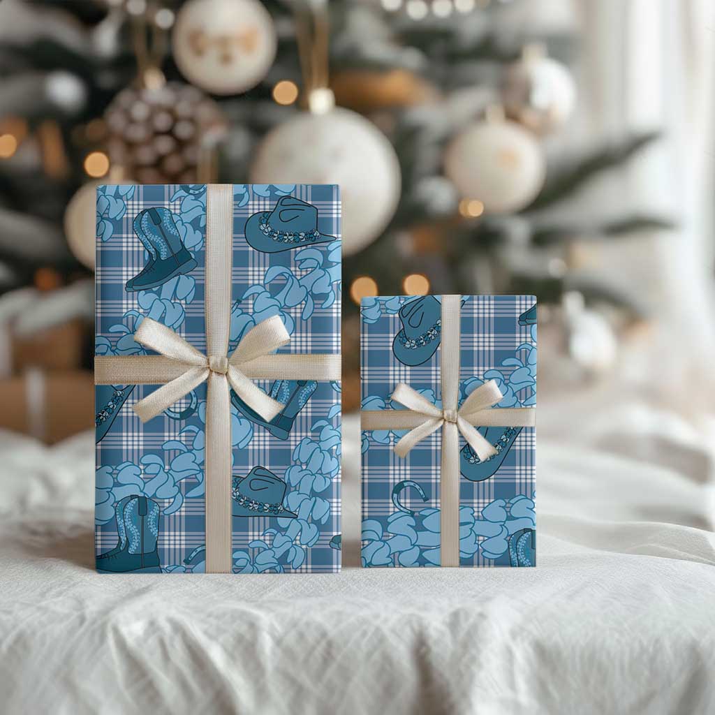 Cyan Palaka Hawaii Cowboy Wrapping Paper Puakenikeni Lei Paniolo Papale Seamless Vibes - Polynesian Pride