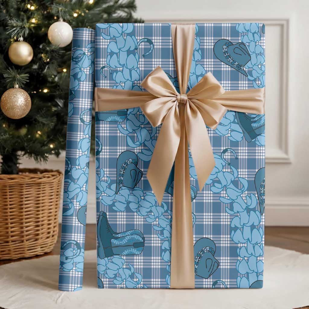 Cyan Palaka Hawaii Cowboy Wrapping Paper Puakenikeni Lei Paniolo Papale Seamless Vibes - Polynesian Pride