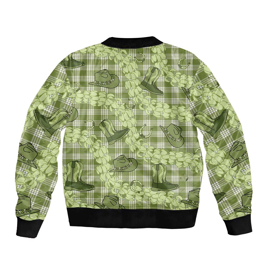 Lime Palaka Hawaii Cowboy Bomber Jacket Puakenikeni Lei Paniolo Papale Seamless Vibes - Polynesian Pride