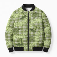 Lime Palaka Hawaii Cowboy Bomber Puffer Jacket Puakenikeni Lei Paniolo Papale Seamless Vibes - Polynesian Pride