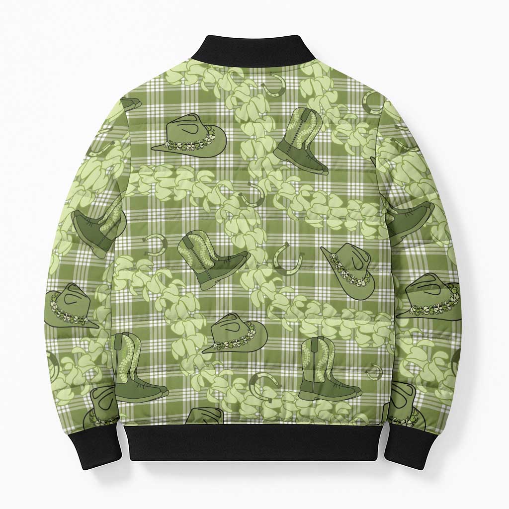 Lime Palaka Hawaii Cowboy Bomber Puffer Jacket Puakenikeni Lei Paniolo Papale Seamless Vibes - Polynesian Pride