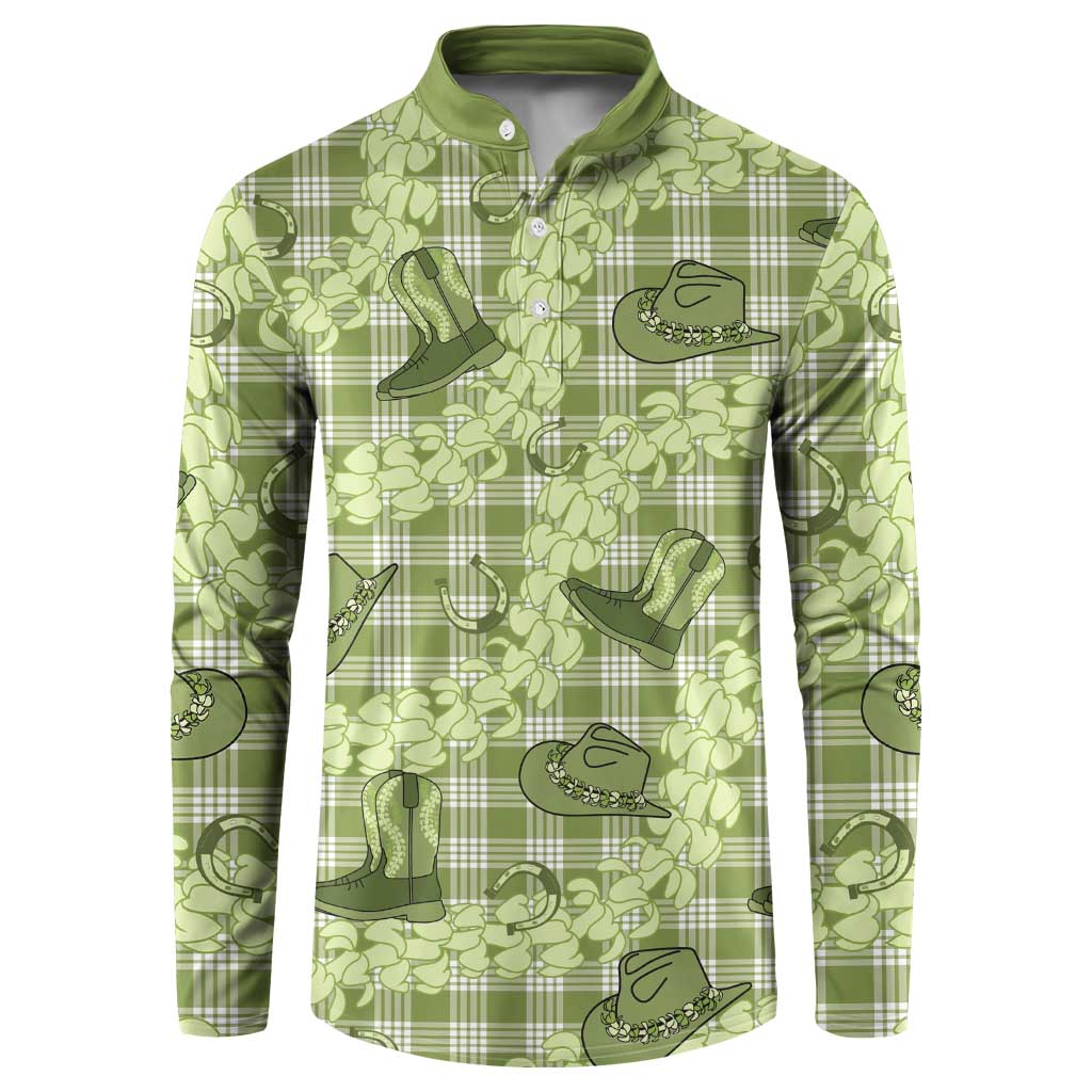 Lime Palaka Hawaii Cowboy Button Sweatshirt Puakenikeni Lei Paniolo Papale Seamless Vibes - Polynesian Pride