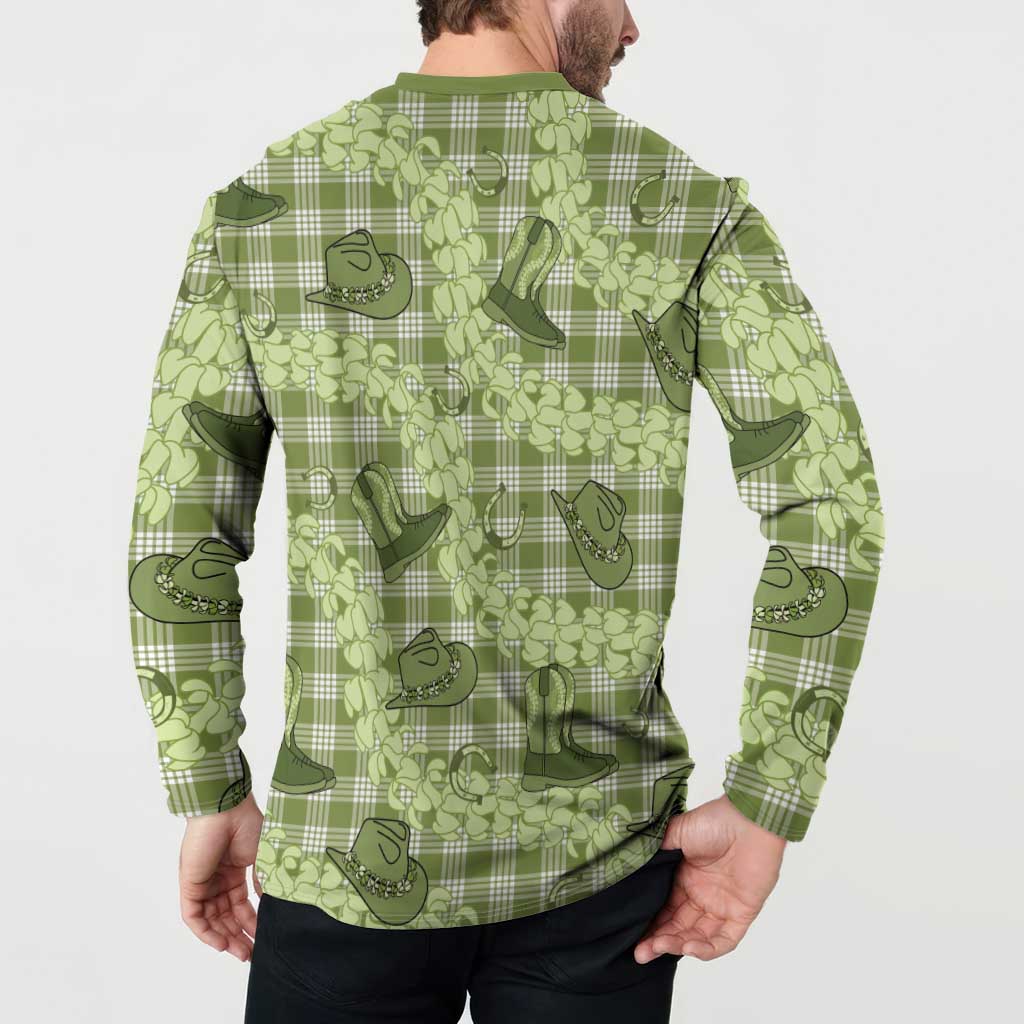 Lime Palaka Hawaii Cowboy Button Sweatshirt Puakenikeni Lei Paniolo Papale Seamless Vibes - Polynesian Pride