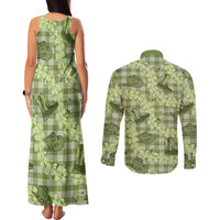 Lime Palaka Hawaii Cowboy Couples Matching Tank Maxi Dress and Long Sleeve Button Shirt Puakenikeni Lei Paniolo Papale Seamless Vibes - Polynesian Pride