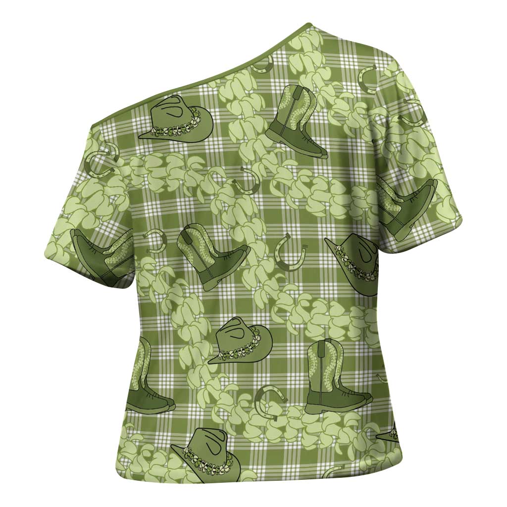 Lime Palaka Hawaii Cowboy Cross Shoulder Shirt Puakenikeni Lei Paniolo Papale Seamless Vibes - Polynesian Pride