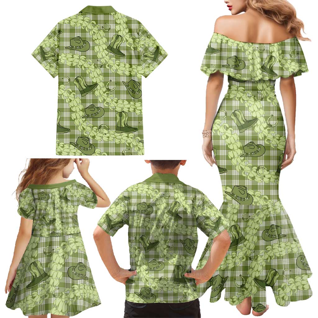 Lime Palaka Hawaii Cowboy Family Matching Mermaid Dress and Hawaiian Shirt Puakenikeni Lei Paniolo Papale Seamless Vibes LT14 - Polynesian Pride