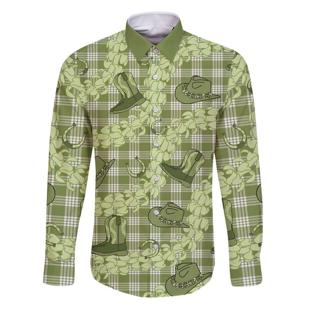 Lime Palaka Hawaii Cowboy Family Matching Mermaid Dress and Hawaiian Shirt Puakenikeni Lei Paniolo Papale Seamless Vibes LT14 Dad's Shirt - Long Sleeve Lime - Polynesian Pride