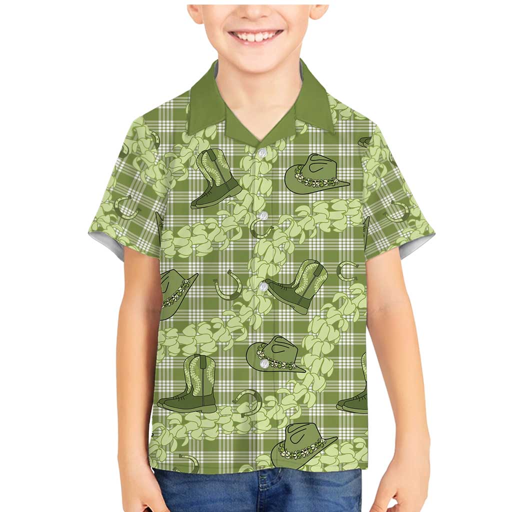Lime Palaka Hawaii Cowboy Family Matching Mermaid Dress and Hawaiian Shirt Puakenikeni Lei Paniolo Papale Seamless Vibes LT14 Son's Shirt Lime - Polynesian Pride