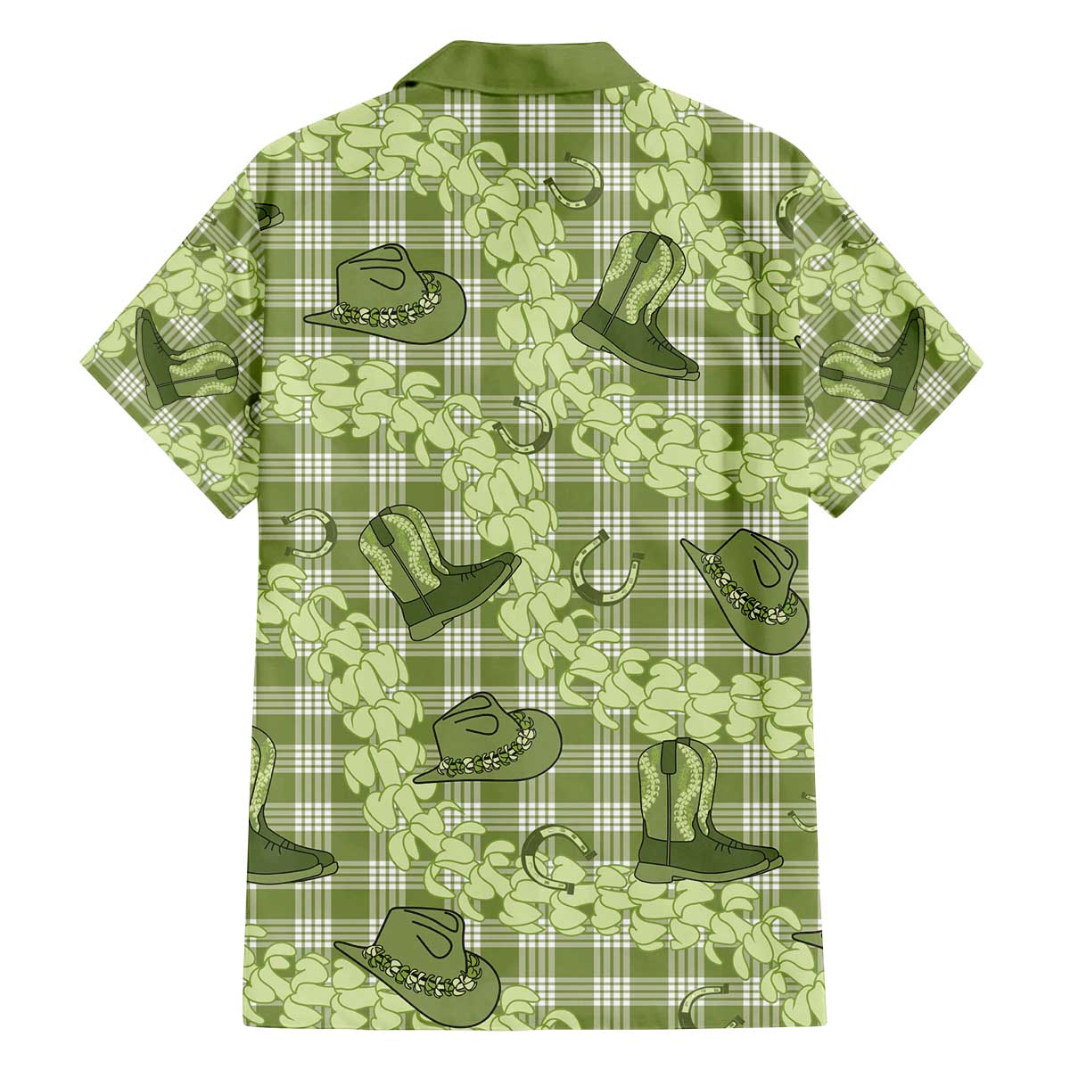 Lime Palaka Hawaii Cowboy Family Matching Off The Shoulder Long Sleeve Dress and Hawaiian Shirt Puakenikeni Lei Paniolo Papale Seamless Vibes - Polynesian Pride