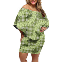Lime Palaka Hawaii Cowboy Family Matching Off Shoulder Short Dress and Hawaiian Shirt Puakenikeni Lei Paniolo Papale Seamless Vibes - Polynesian Pride