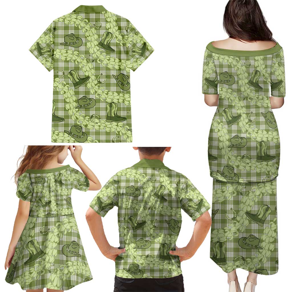 Lime Palaka Hawaii Cowboy Family Matching Puletasi and Hawaiian Shirt Puakenikeni Lei Paniolo Papale Seamless Vibes - Polynesian Pride