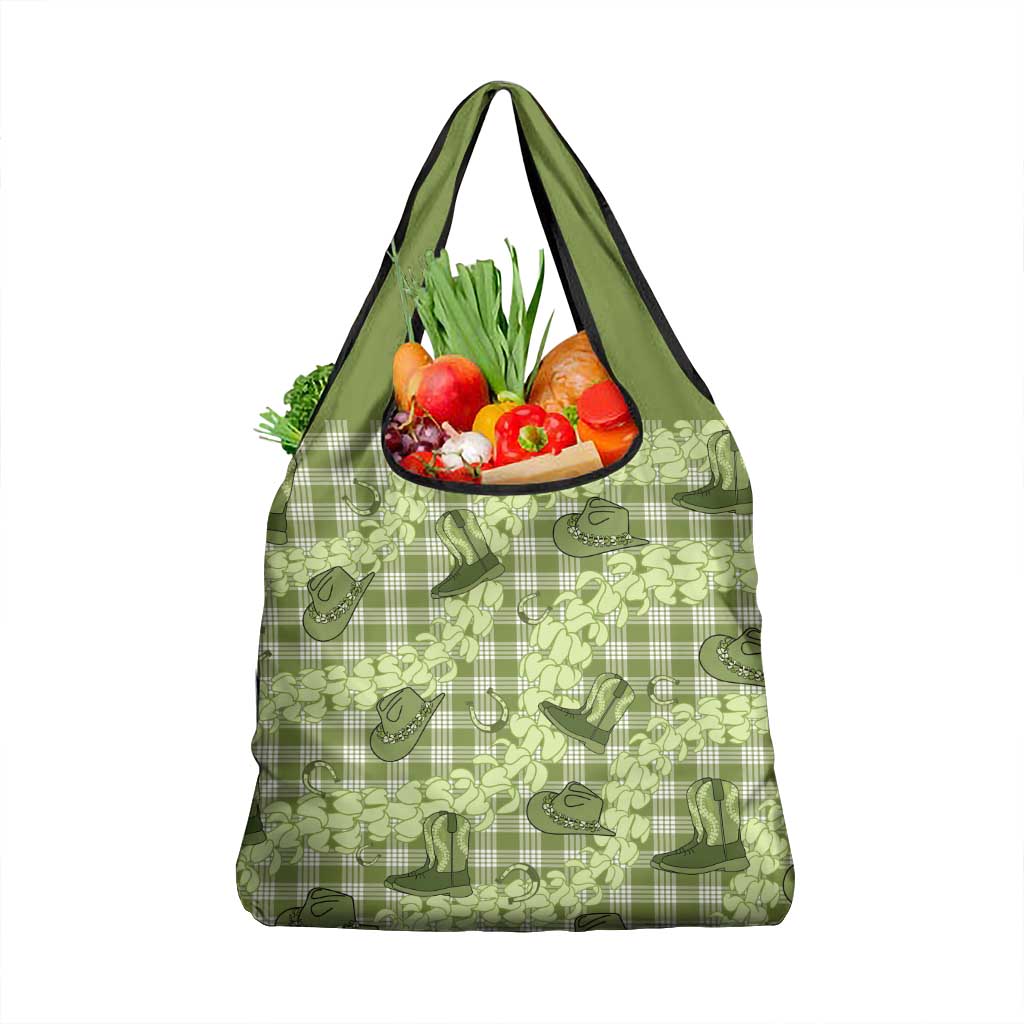 Lime Palaka Hawaii Cowboy Grocery Bag Puakenikeni Lei Paniolo Papale Seamless Vibes - Polynesian Pride