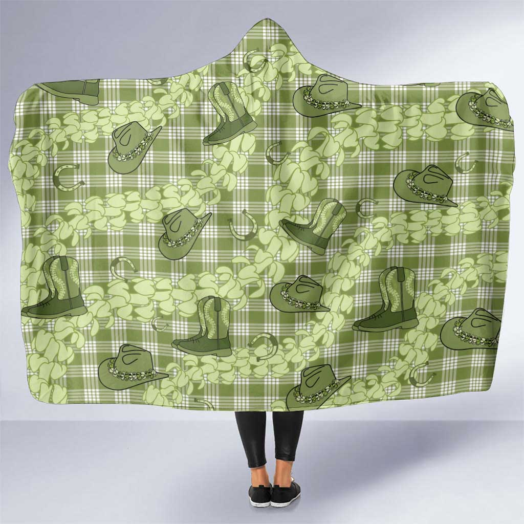 Lime Palaka Hawaii Cowboy Hooded Blanket Puakenikeni Lei Paniolo Papale Seamless Vibes - Polynesian Pride