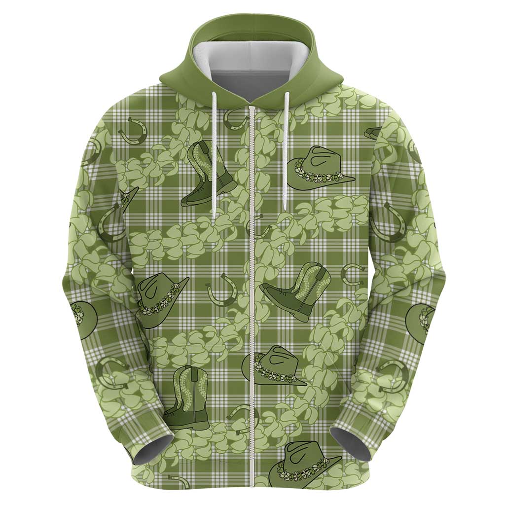 Lime Palaka Hawaii Cowboy Hoodie Puakenikeni Lei Paniolo Papale Seamless Vibes - Polynesian Pride